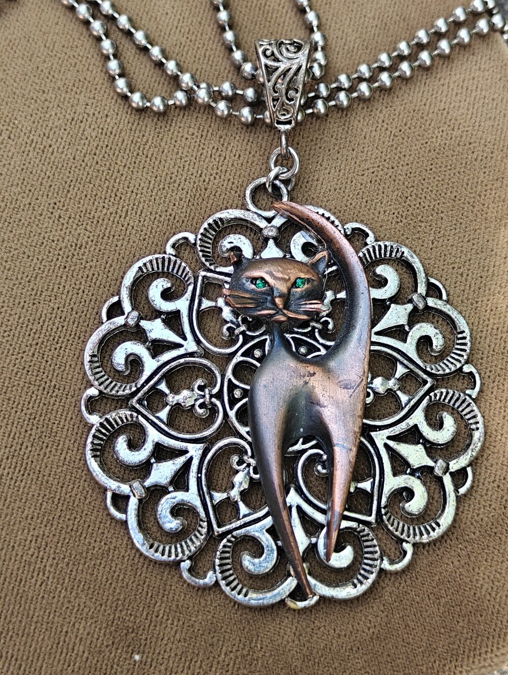 Vintage MCM Cat Pendant Necklace
